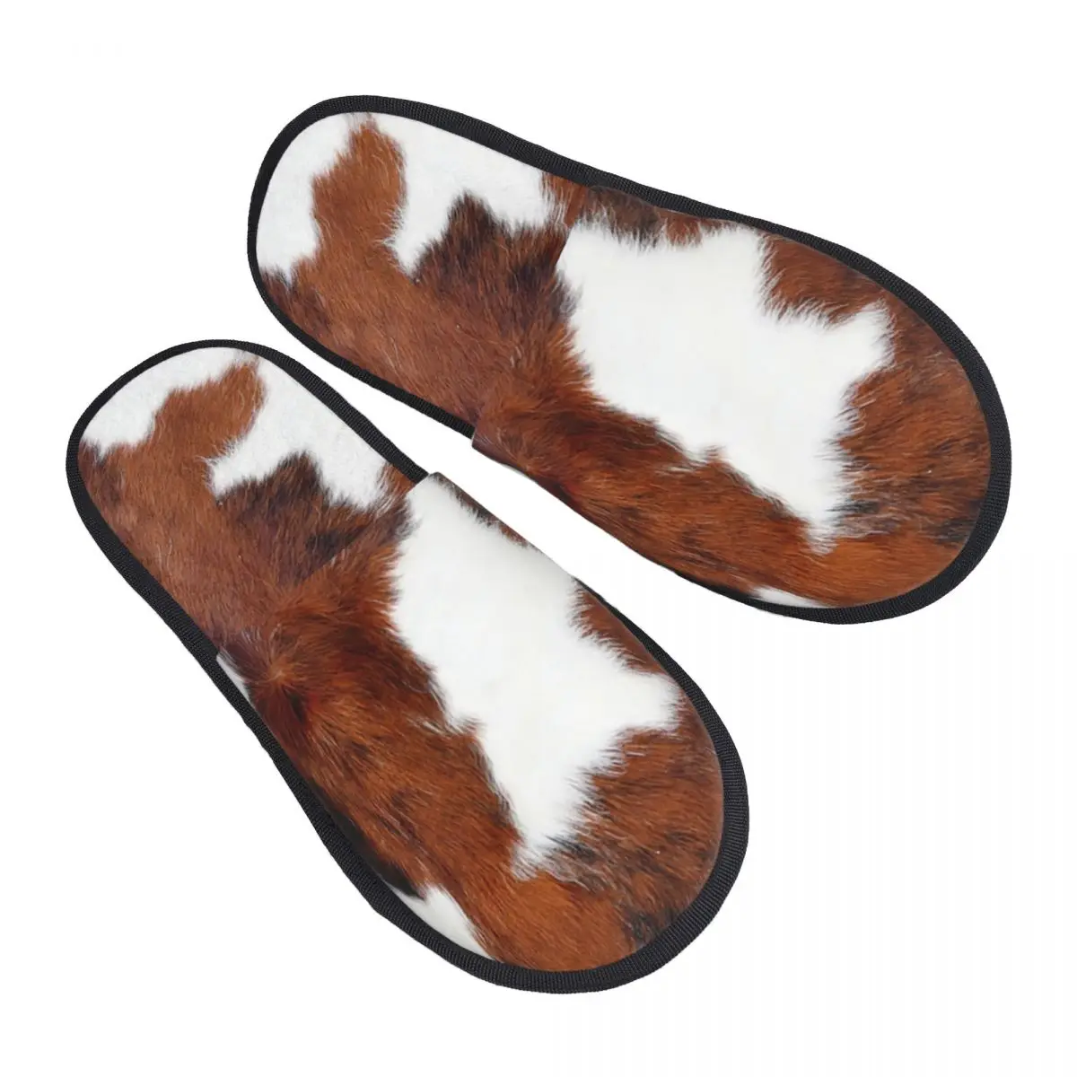 

Custom Spotted Brown Farm Animal Skin Memory Foam House Slippers Cow Fur Cowhide Texture Printing Comfy Warm Anti-Skid Slipper