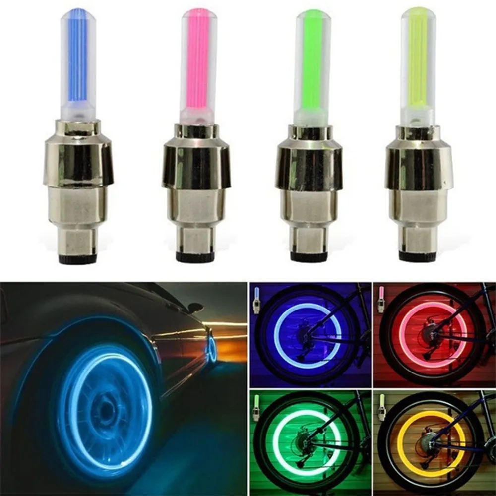 1pc Neon Bike Spoke Light Road Bicycle MTB Motorcycle Car Tire Nozzle Valve Caps Lamp Waterproof Bike Lights Cycling Accessories