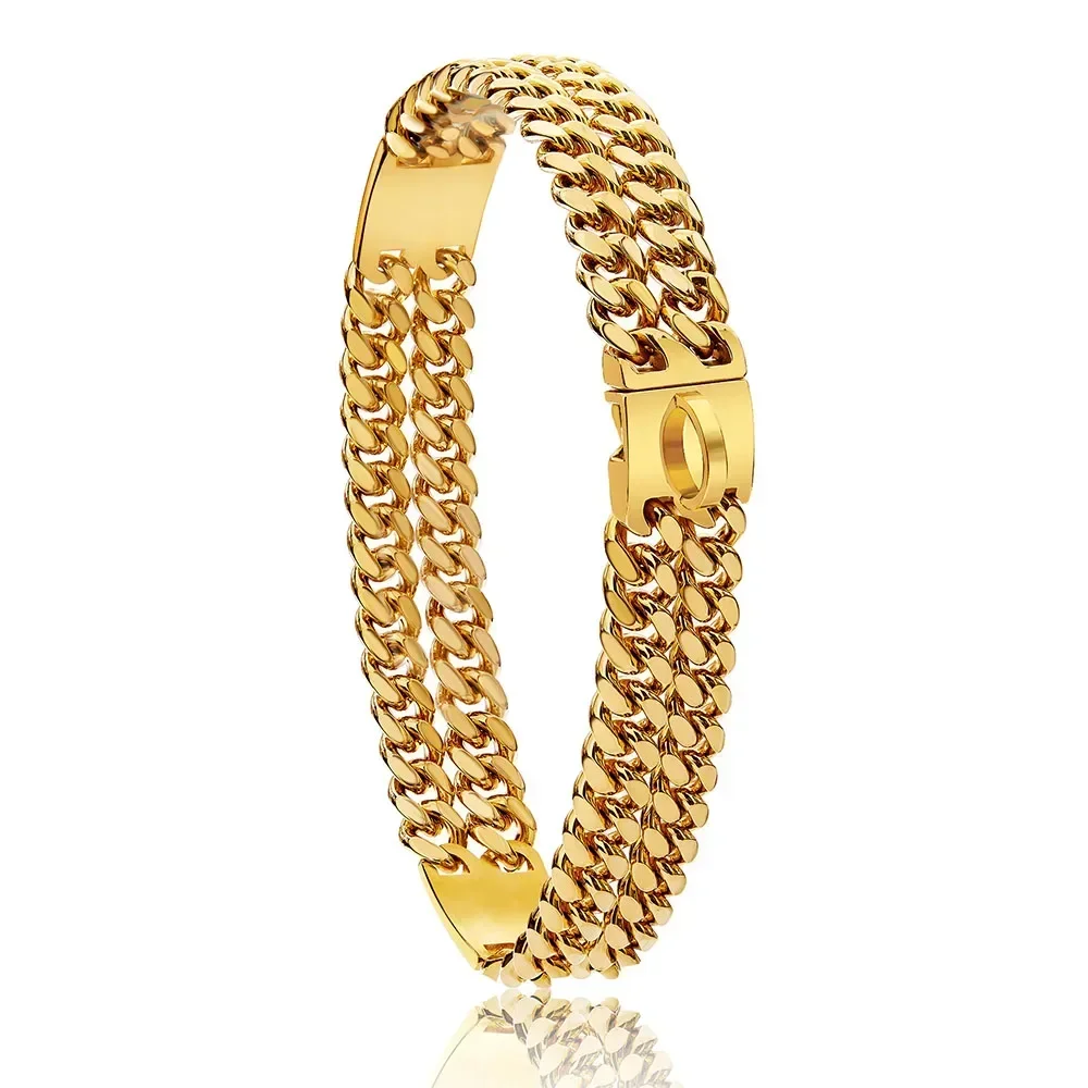 Gold Dog Chain Collar with Heavy Duty Double Row Chain 24MM Wide Stainless Steel Metal Cuban Link Chain Collar for Large Dogs