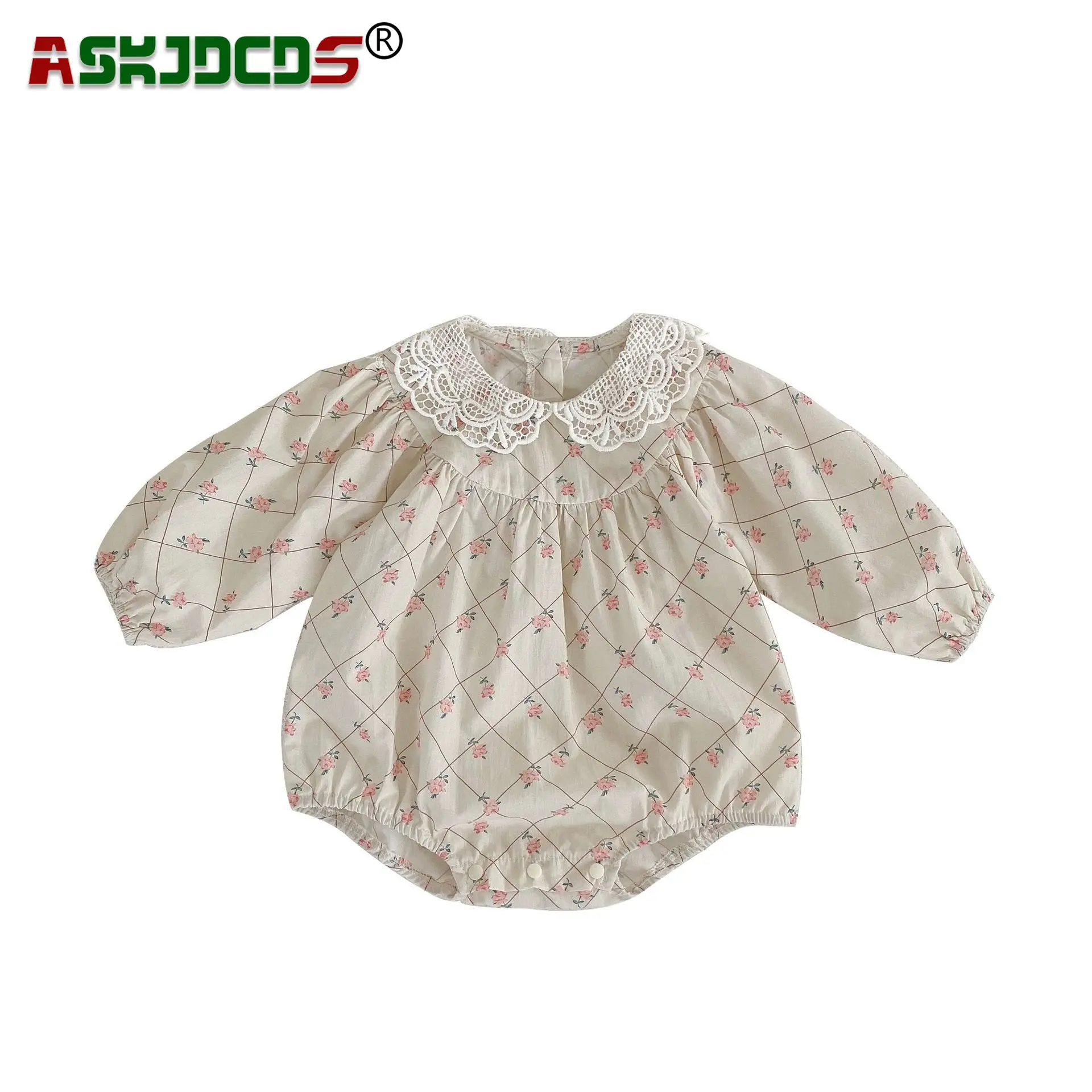 

2023 Autumn Infant Baby Girls Floral Jumpsuits - Full Sleeve, Peter Pan Collar Toddler Cotton Onepiece Kids Bodysuits 024M