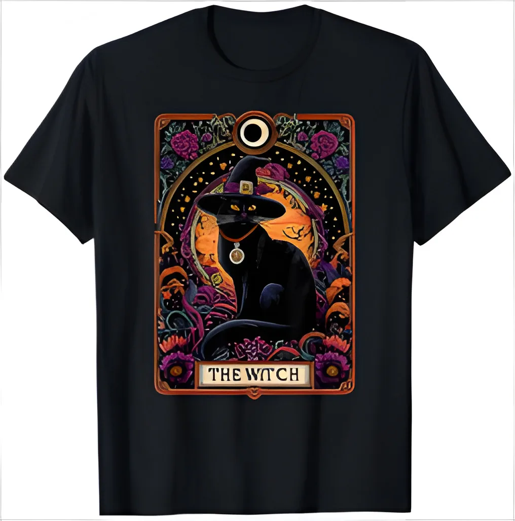 The Witch Cat Tarot Card Halloween Vintage Gothic T-Shirt