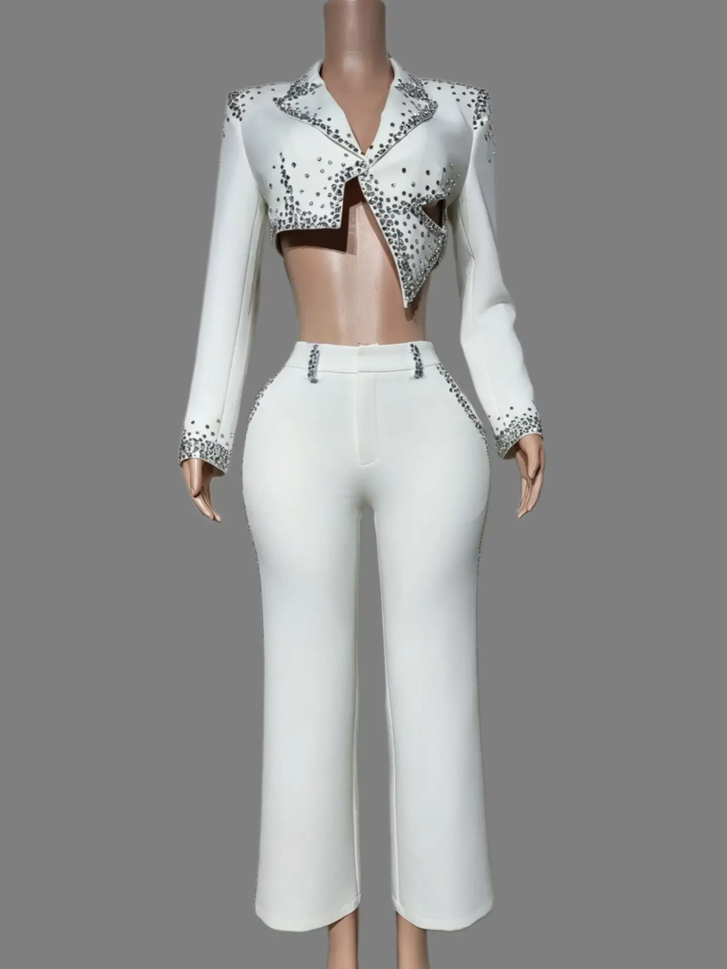 Sparkly Rhinestone High-end Short Suit Top Pants 2 Pieces Set  Women Formal Birthday Celebrate Party Photo Shoot  Outfit Baire