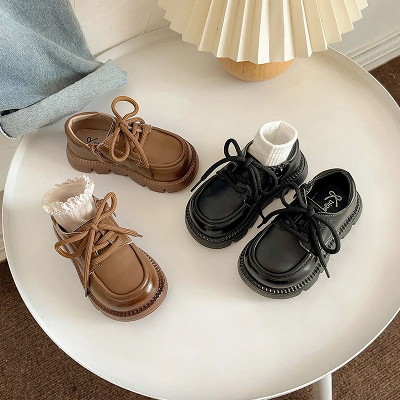 

BoysGirls LeatherShoes Lace Up Fashion Children School Uniform Shoes Kids Casual Retro British Style Mary Jane Performance Shoes