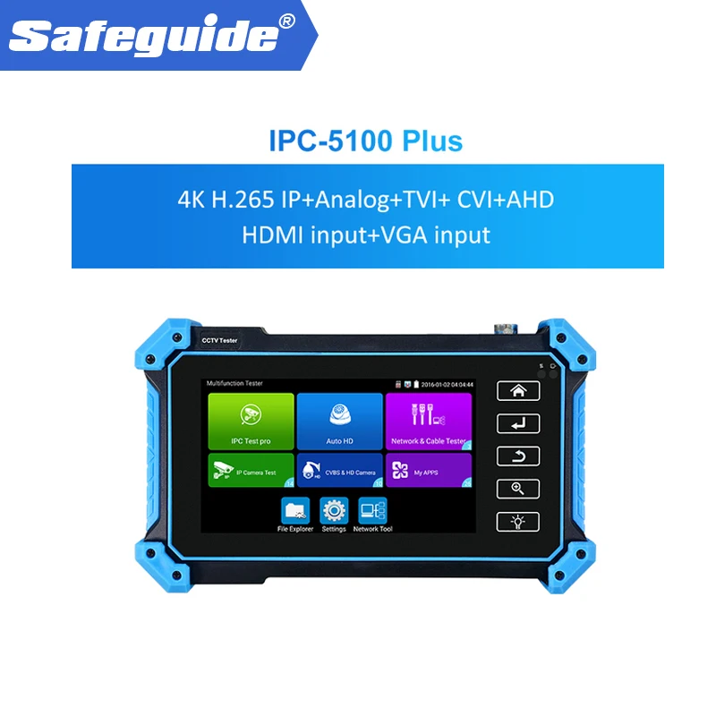 IPC-5200 plus 8mp tvi/cvi/ahd/sdi/4k h.265 ip/cvbs/hdmi互換/vga入力cctvテスター