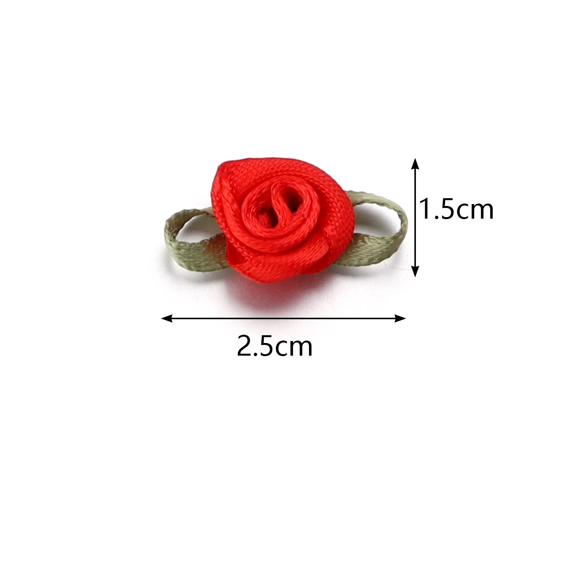 50pcs Satin Ribbon Rose Bud 1.5x2.5cm Flowers Buds With Green Leaves for Scrapbook DIY Headwear Garment Wedding Decor Supplies