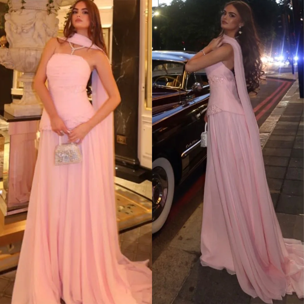 

High Quality Customized Sleeveless Floor Length Pleat Strapless Pink Beaded Elegant Dress Women for Wedding Party فساتين حفلات