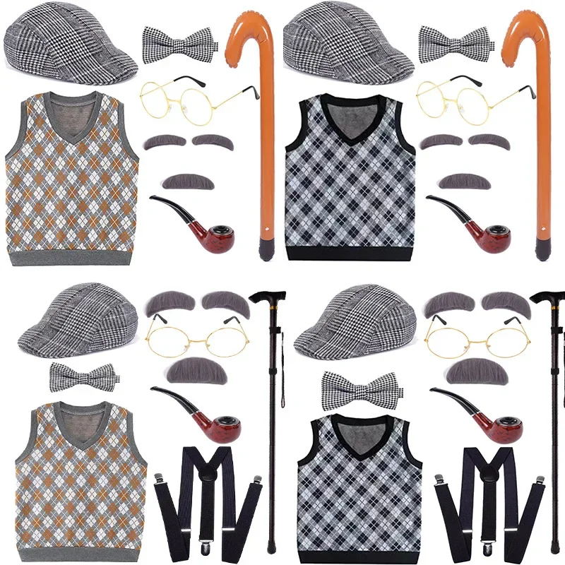 2023 nuovi bambini di Halloween parrucche dei genitori occhiali arco stampelle gonfiabili per adulti anziani gilet Beards costumi 8-PCS