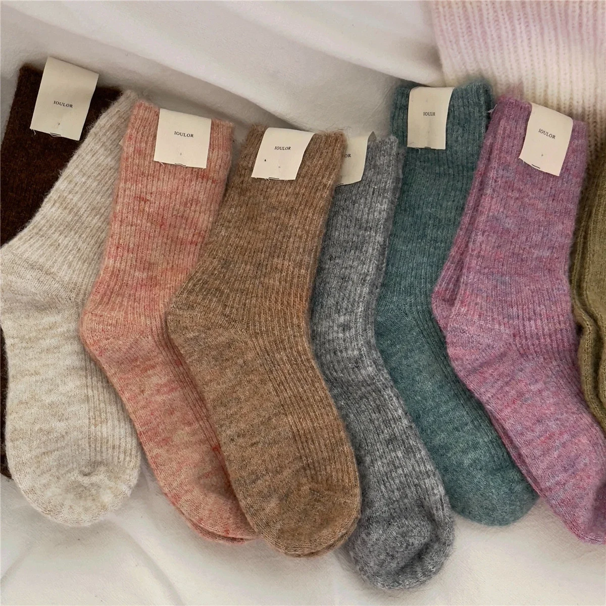 Thickened Pinstripe Cashmere Women's Middle Tube Socks Winter Warm Pile Stockings Casual Wool Breathable Korean Sock Calcetas