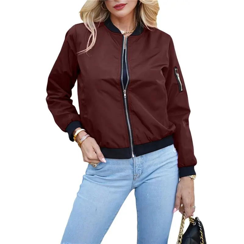 

A24F-Women's Jacket Casual Coat Zip Up Outerwear Windbreaker With Pockets