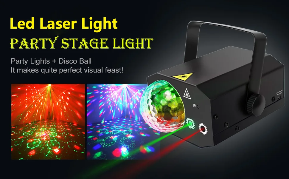 Magic Ball Laser Light Plastic Shell 2-in-1 Effect LED Stage Light Projector Strobe Lights with Sound Activated  For Club