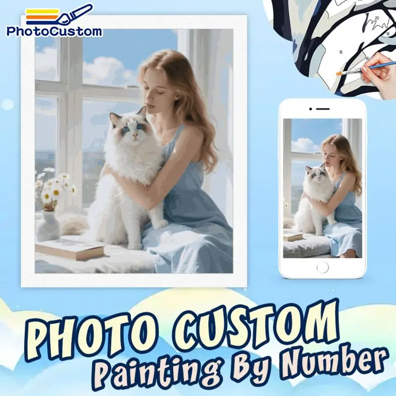 PhotoCustom Malen nach Zahlen für Erwachsene, individuelles Fotogemälde, handgemaltes Bild, Blumen, Haustier, individuelles personalisiertes Geschenk H