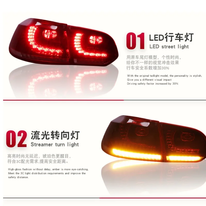 Tail Lights For Golf 6 LED Tail Light 2009-2012 MK6 R20 Rear Fog Brake Turn Signal Tail Lamp Automotive Accessories