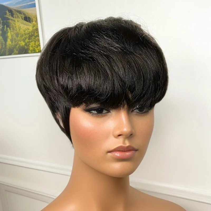 짧은 픽시컷 가발 인모 레이어드 스타일 블랙 99J 4 #   여성을 위한 색상