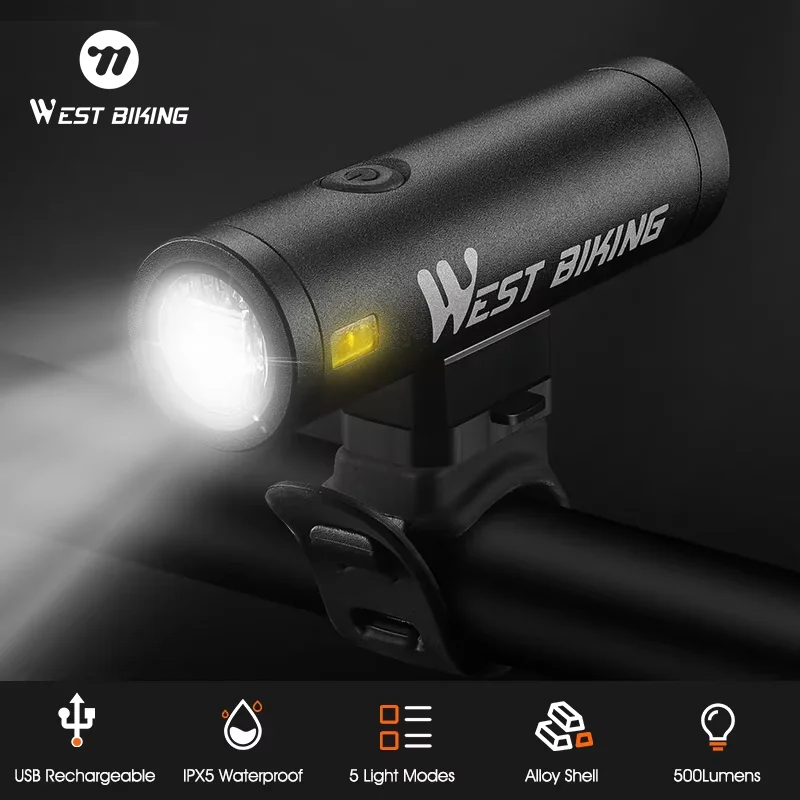 

WEST BIKING Велосипедный передний фонарь Непромокаемый USB Перезаряжаемый велосипедный фонарь 500LM Велоспорт Фара LED 2000 мАч Фонарик Велосипедная лампа