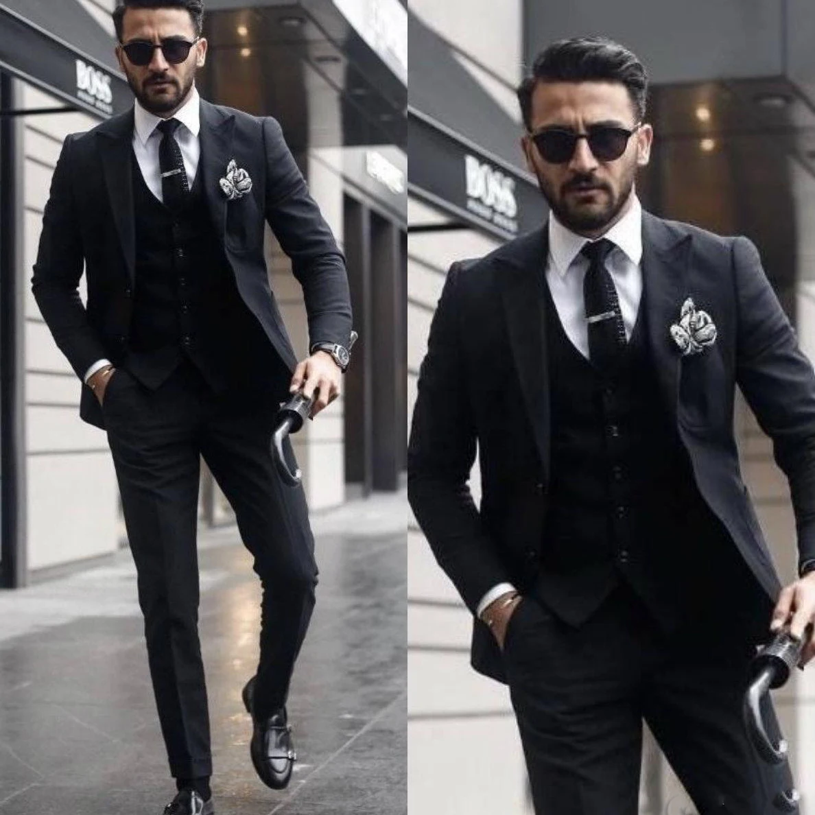 

Boss Men Suits for Wedding Lapel Gentle Groom Wear Slim Fit Groomsmen Wedding Tuxedos 3 Piece Jacket Pants Vest Best Man Blazer