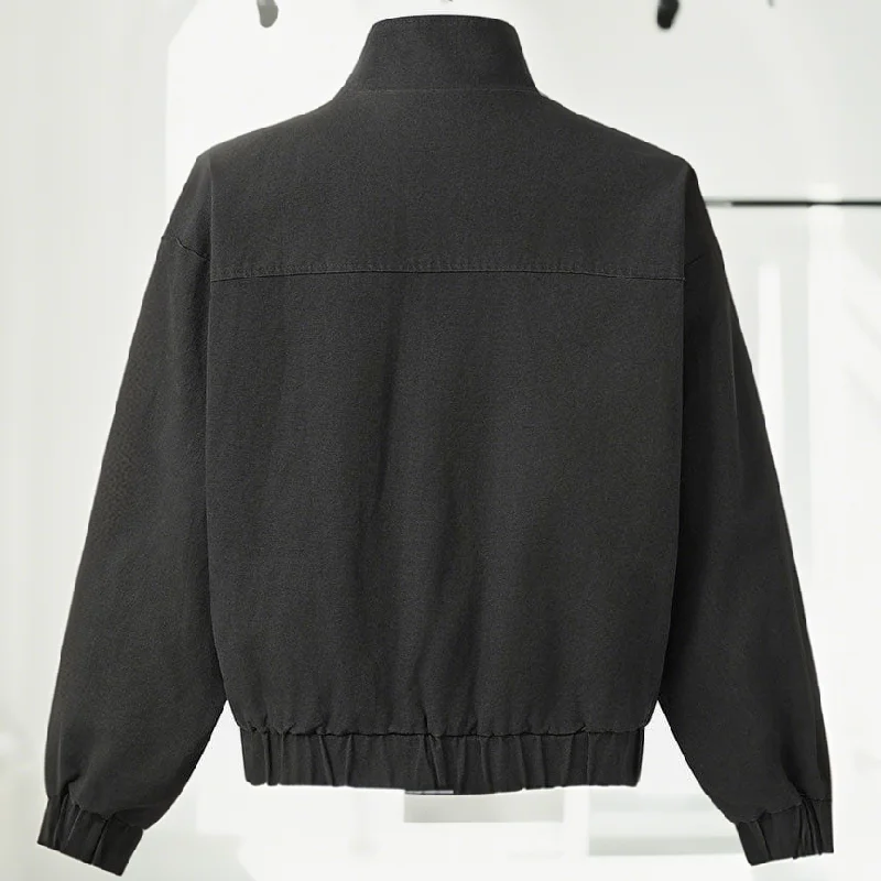 Stylish Girl Stand Collar Street Jacket Personality Button Zipper Solid Jacket Date Commuter Clothing Female New Casual Clothes
