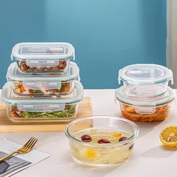 New High Borosilicate Glass Lunch Box Microwave Heating Sealed Bento Boxes Refrigerator Freezer Fresh-keeping Soup Bowls