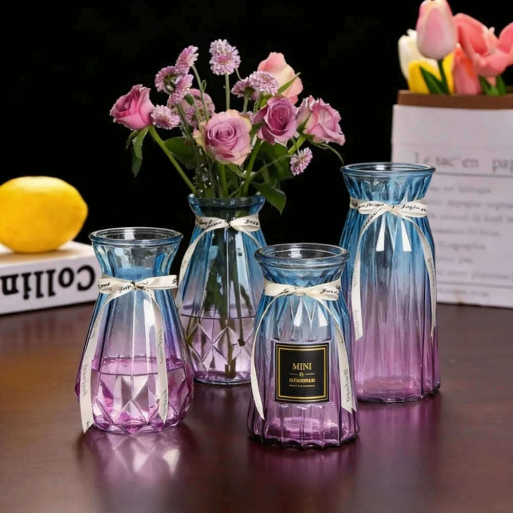 Glass Vase Thickened Gradient Colored Glass for Floral Arrangement Modern Ins Style Wedding Party Table Centerpiece Ornament