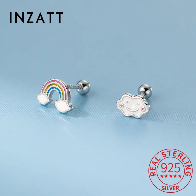 

INZATT Real 925 Sterling Silver Cloud Rainbow Asymmetry Stud Earrings for Women Cute Fine Jewelry Advanced Accessories