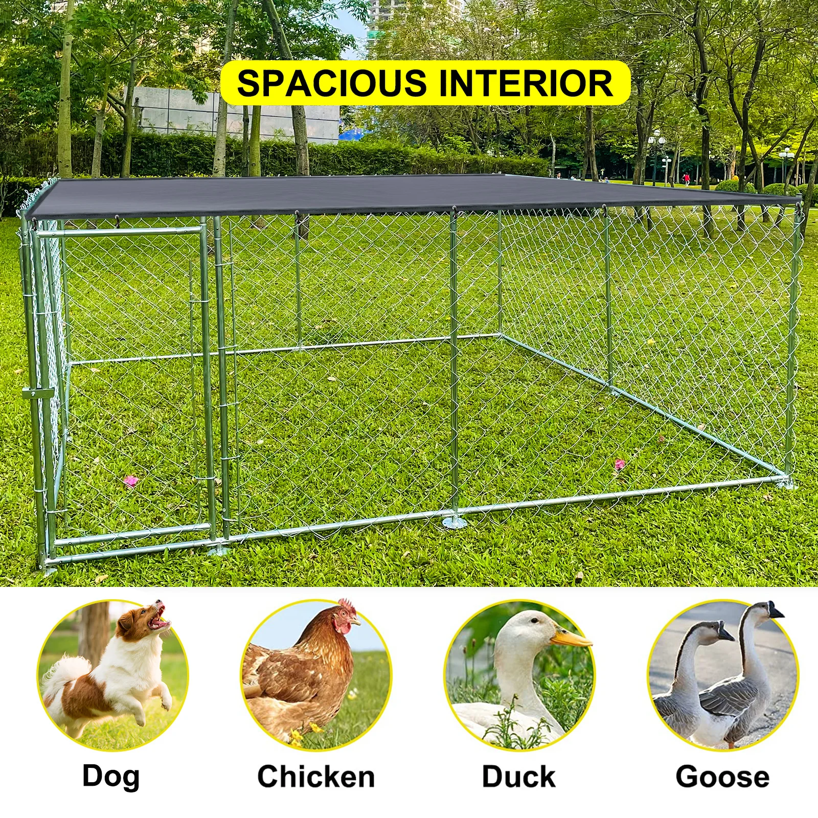 10x10ft Heavy Duty Metal Outdoor Dog Run Kennel, Pet Playpen Enclosure with Secure Door Lock, Sturdy Anti-rust Dog Cage House