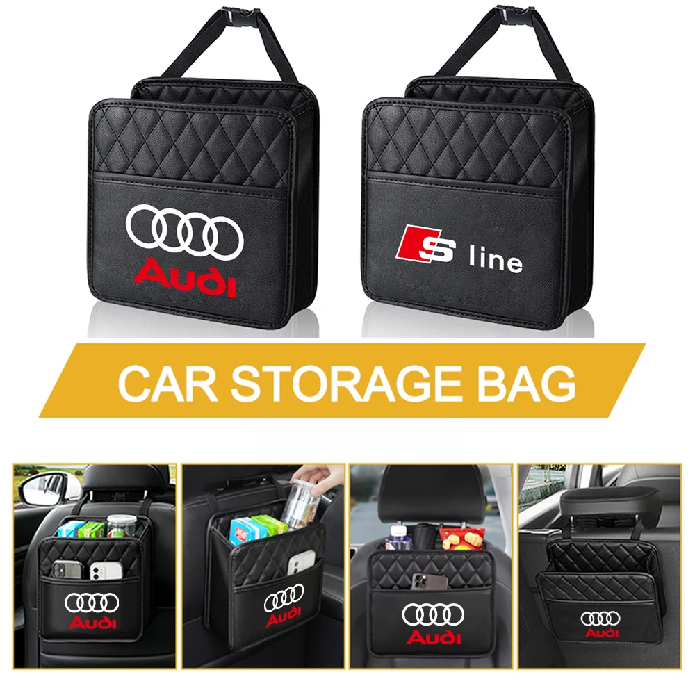 Multi-functional Car Seat Back Storage Bag Leather Sundries Garbage Organizer for AUDI SLINE A4 B6 B7 B8 A6 C6 A5 Q7 Q5 A3 A7 A8