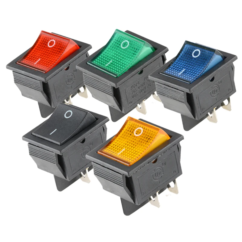 KCD4 Rocker Switch On e Off 6 pinos com LED, lâmpada, 10A, 16A, 250V, T85, 20A, 4Pin, luz para 2 posições, 220, 230V, 10A, foguete