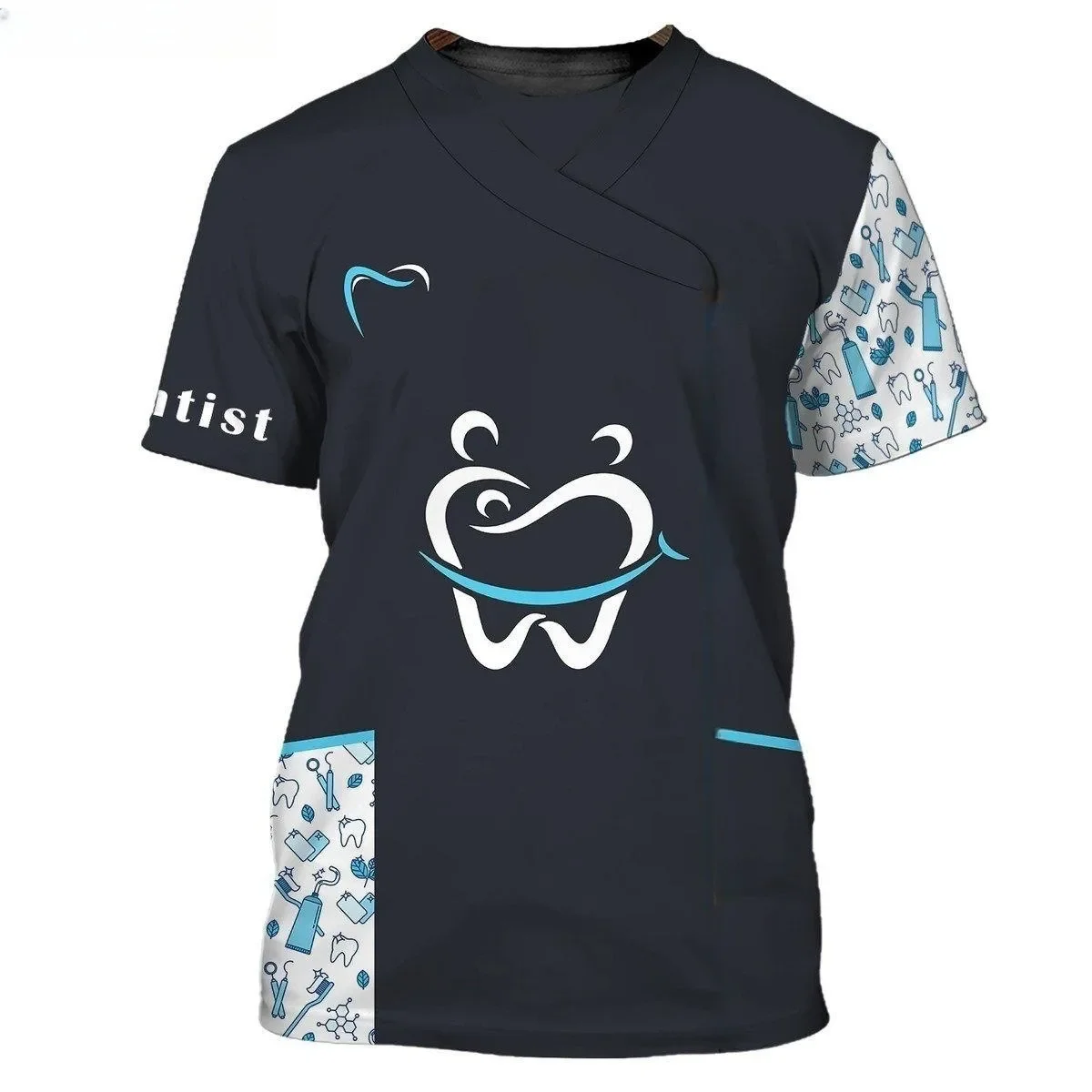 Men's and Women's Dentist Short-sleeved T-shirts, 3D Printed Simulations, Fun Work Clothes, Hip Hop Personality Street Cosplay