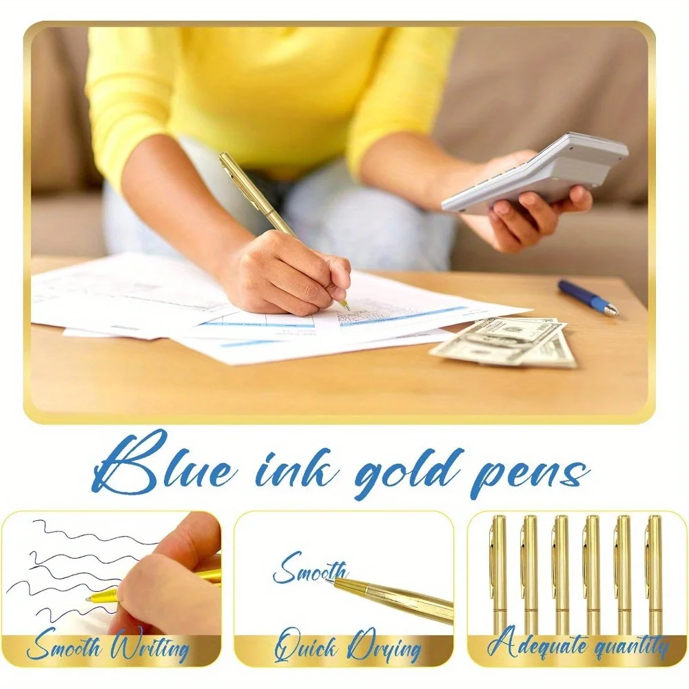12 Stück schmale goldene Kugelschreiber, schwarze Tinte, 1 mm – schwarze Tinte, schönes Geschenk für Geschäftsbüro, Studenten, Lehrer, Hochzeit, Weihnachten – Detail 3