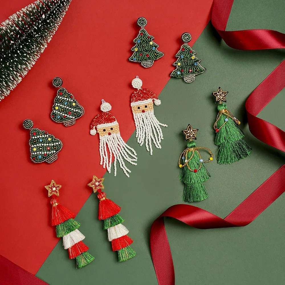 لطيف عيد الميلاد عيد ميلاد سعيد أقراط سانتا كلوز شجرة عيد الميلاد اليدوية مطرز الأذن قطرة مجوهرات إبداعية الأحذية الأذن مربط امرأة