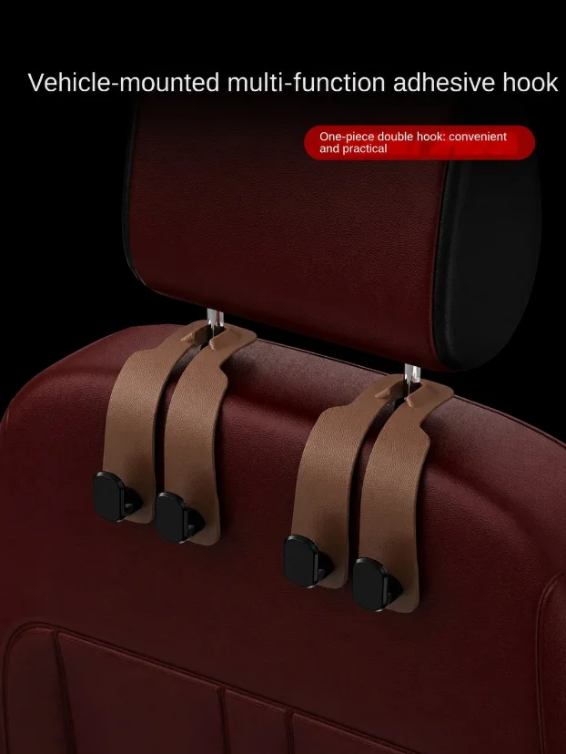 Car Seat Headrest Double Hooks, Leather Car Back Seat Hooks, Multi-functional Backrest Storage Hooks
