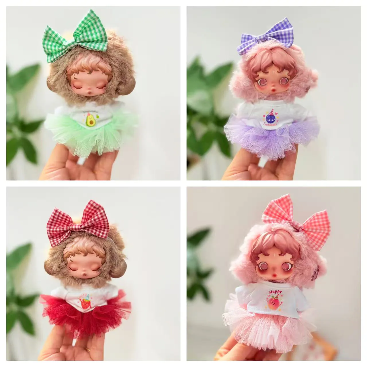 

Doll Outfit For 17cm Skull Panda Light Weaving Garden Series 3-Piece Fruit-Patterned Tulle Dress Set – Plush Doll Clothing