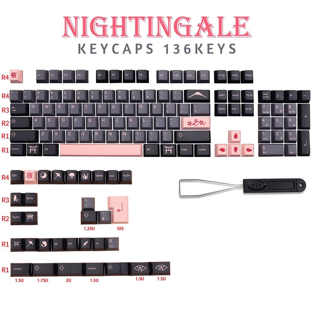 136 Key Night Sakura Keycap GMK Japanese Keycaps for dz60/RK61/64/gk61/68/75/84/87/96/980/104/108 Mechanical Keyboard