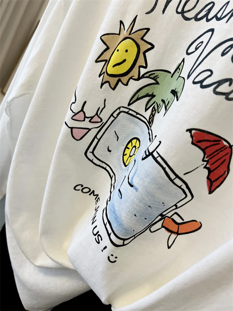 Locker sitzendes langes Sve-T-Shirt für Damen, Sommer, dünner Briefdruck, übergroßes Cover-up-Oberteil, bequemer, atmungsaktiver Sonnenschutz