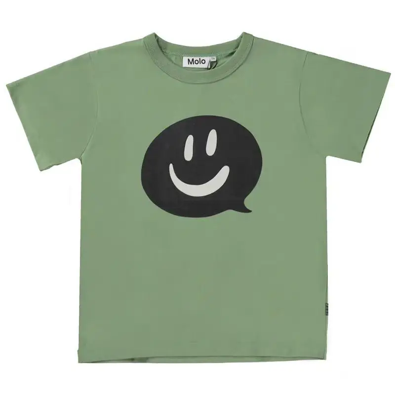 Boys Clothes Molo Brand 2024 New Summer Smile Face Kids T-shirts Short Sleeve Cute Cartoon Tops Cotton Tee Toddler Girls Outwear