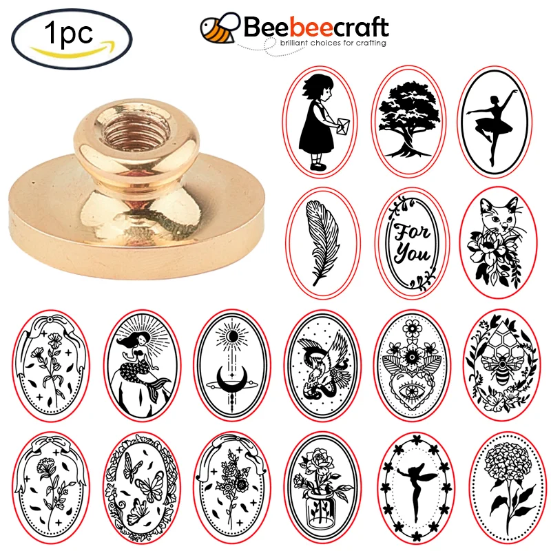 1PC Wax Seal Brass Stamp Head for Wax Seal Stamp Oval Moon/Floral ect Pattern 3x2x1.45cm