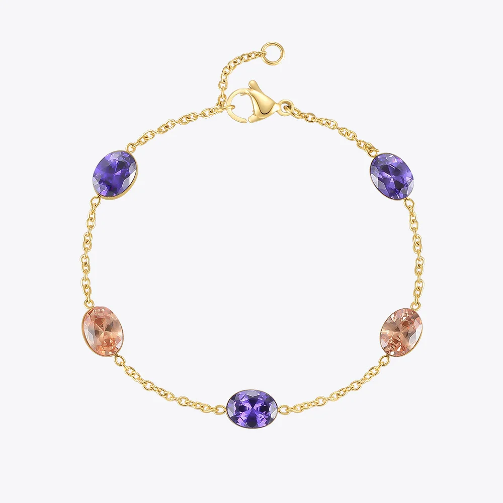 

ENFASHION Colorful Stone Bracelet For Women Gold Color Fashion Jewelry Stainless Steel Charms Bracelets Anniversary B212260