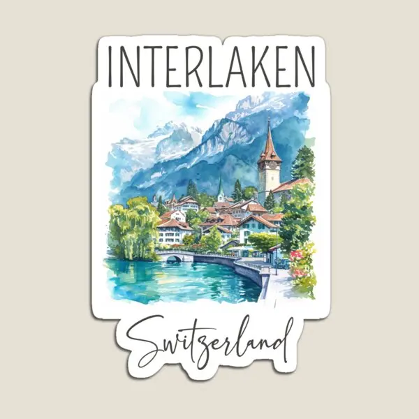 Watercolor Design Of Interlaken Switze  Magnet Refrigerator Funny Stickers Colorful Cute Decor Home Holder Baby Kids Children