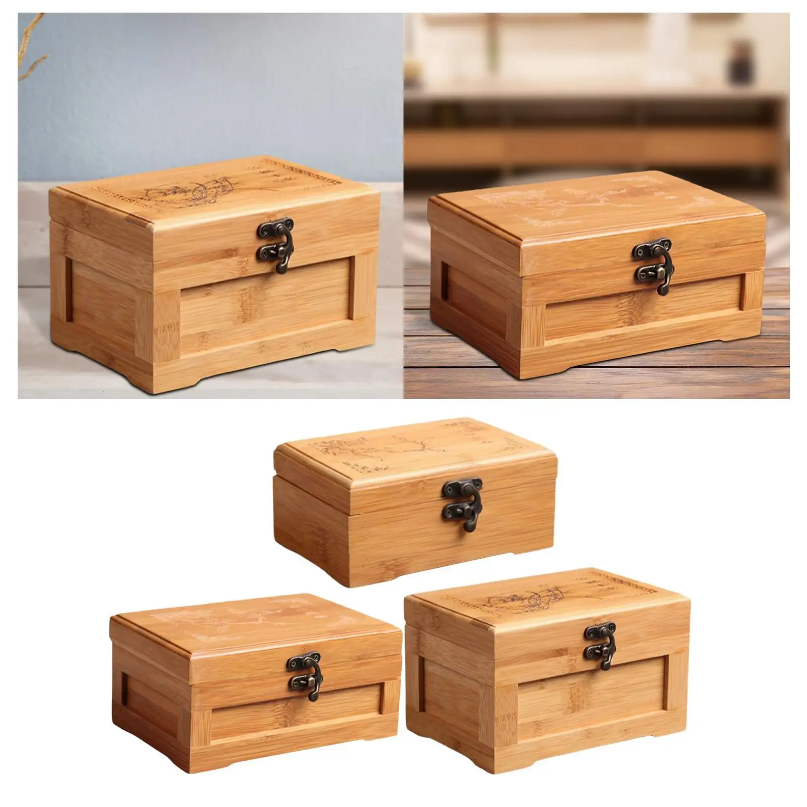 

Bamboo Jewelry Case Ring Earrings Necklace Organizer Decorative Jewellery Organiser Bamboo Storage Container for Home Use
