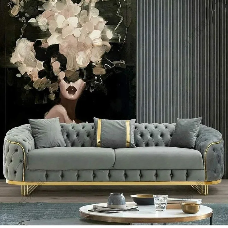 

# Modular Sectional Sofa Set Stainless Steel Legs American Velvet Minimalist Style for Villa Workshop Living Room