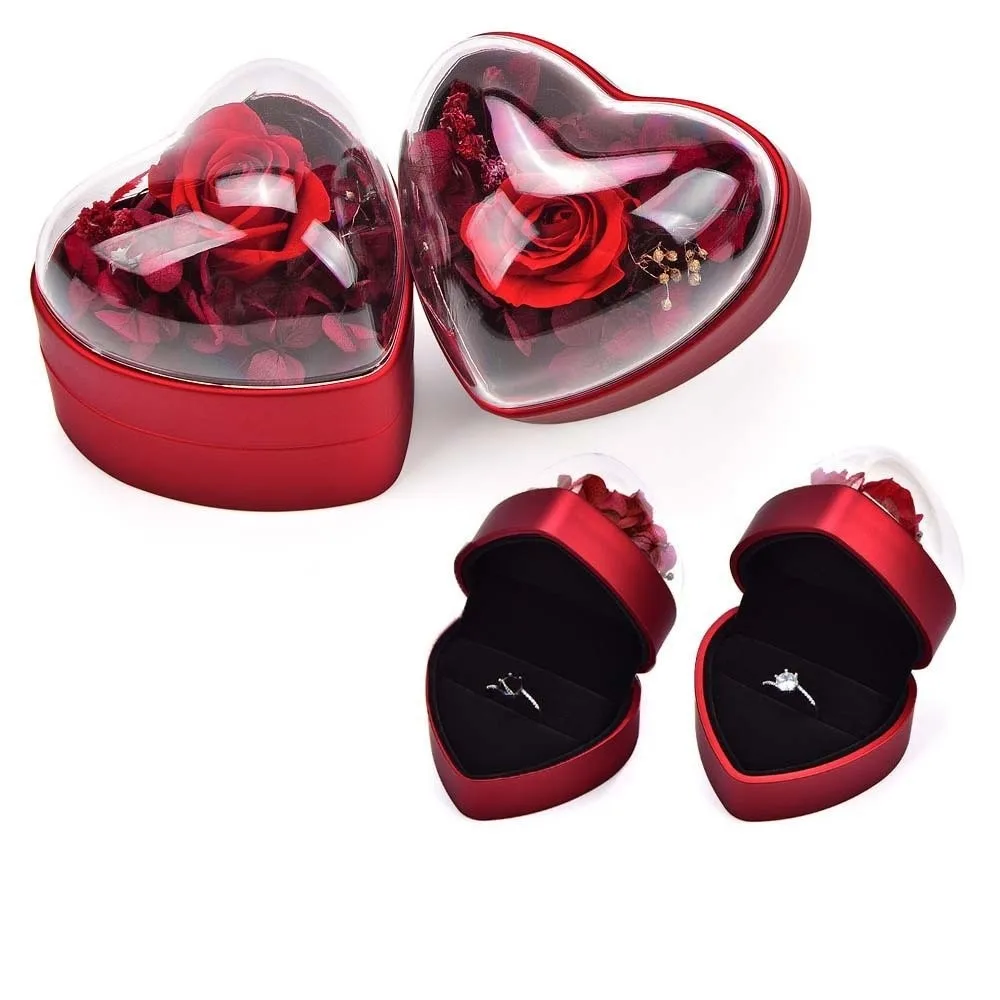 

Packaging Box Composite Paper Heart Ring Box Rose Three-dimensional Ring Display Case Solid Color Acrylic Jewelry Organizer Men