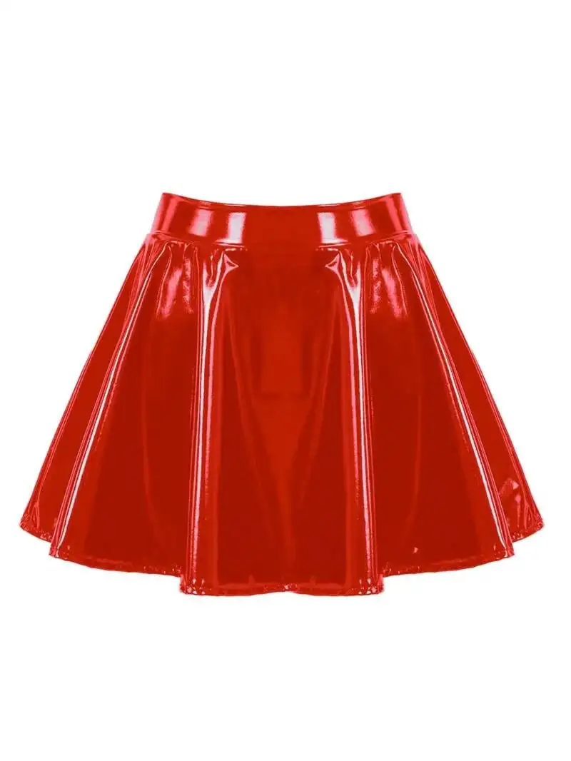 Women's A Line Skirt Glossy Patent Leather Flared Miniskirt Dance Performance Skirt Clubwear Cosplay Retro Style Fashion JDB7