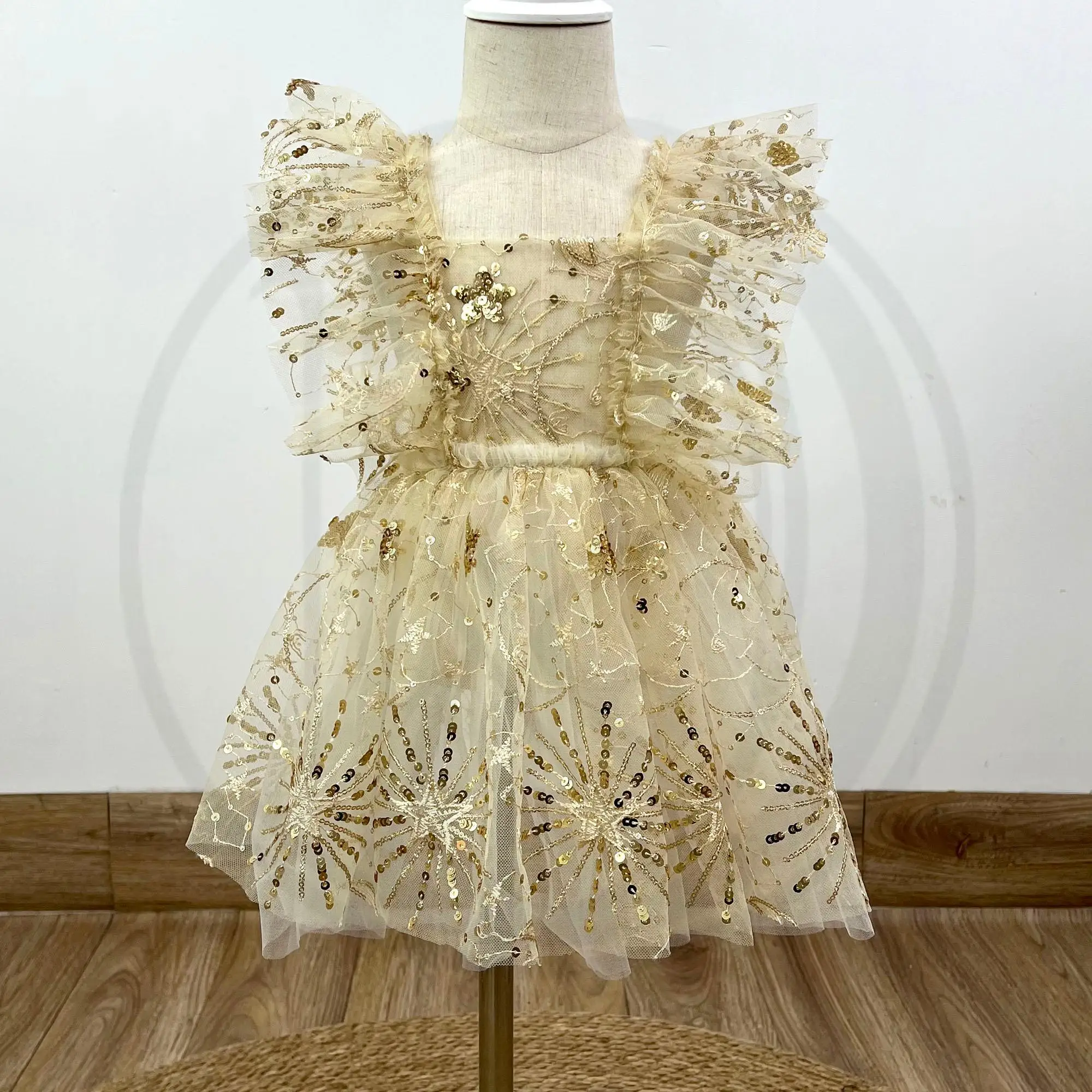 Don&Judy Little Girl Dress Sequin Lace Princess Clothing For Photo Shoot Birthday Party Gift Baby Girl Skirt
