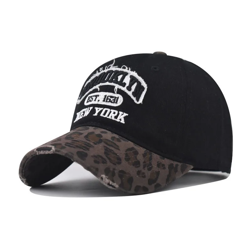 

Washed Vintage Brooklyn Embroidered Baseball Unisex Classic Leopard Print Distressed Dad Hat