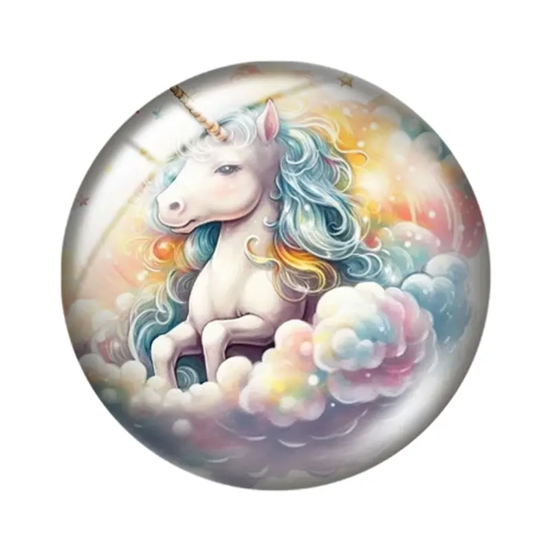 Unicorn sitting on cloud 12/18/20/25mm glass cabochon  bracelet pendant rings for jewelry demo earrings back Making findings