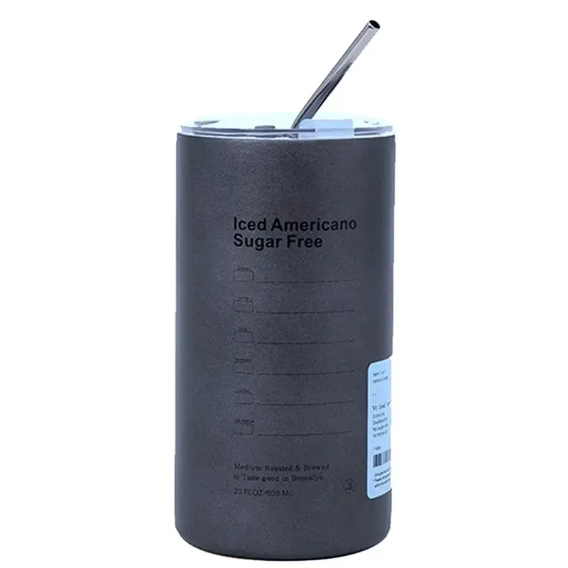 ABJO-Portable Stainless Steel Ice Coffee Mug, Double Wall Insulated vacuum flask Cup, American Coffee Flask In Silver