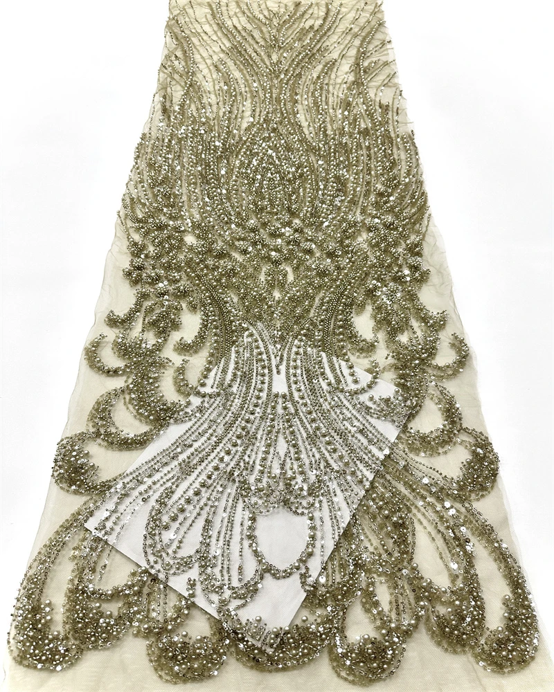 Sequins African Lace Fabric 2025 French Embroidery High Quality Luxury Heavy Beaded Bridal Wedding Lace