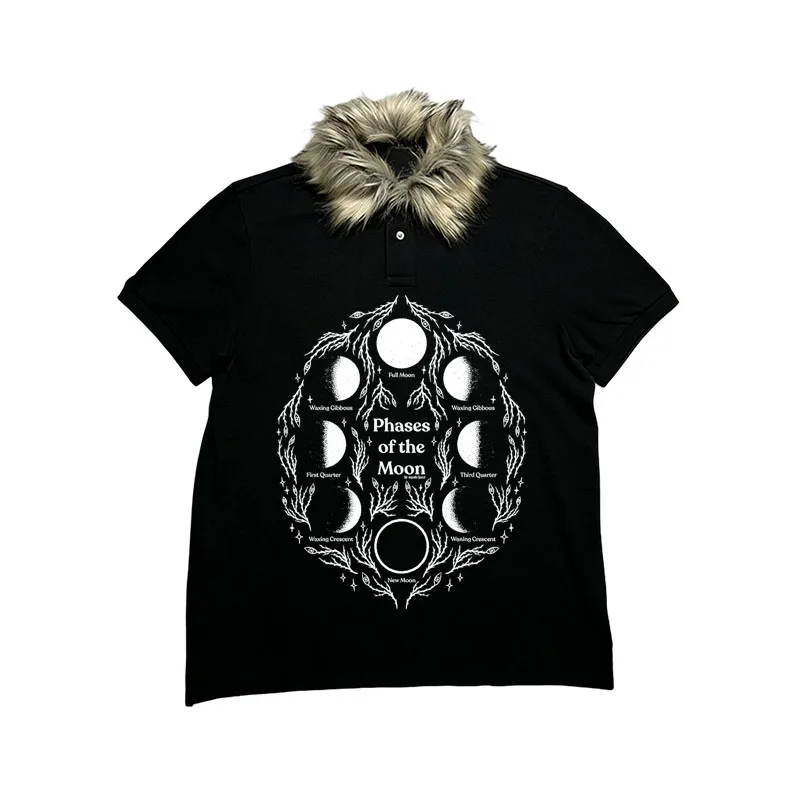 Moda de inverno Ins na nova tendência de High Street, pulôver de gola de pele retrô Harajuku, camiseta para mulheres, roupas góticas Y2k