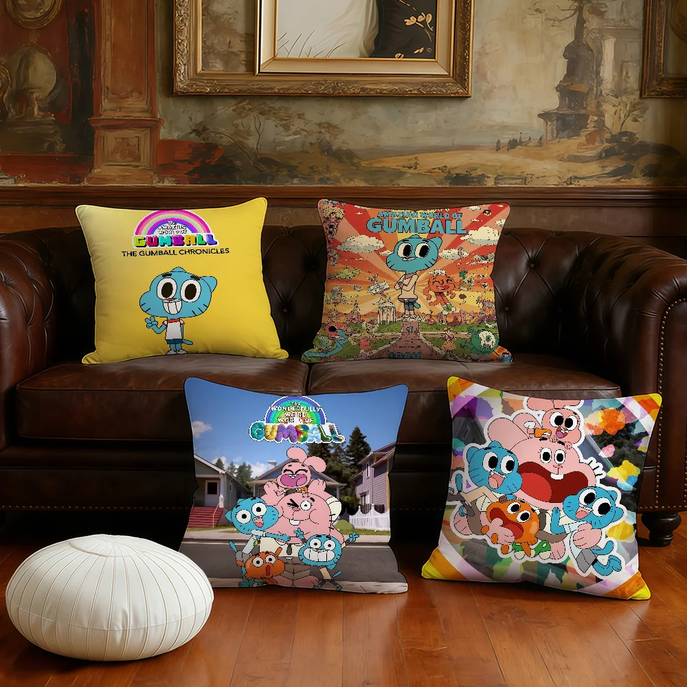 Cartoon g-gumball cute  cushion cover Pillow Case Plush Fabric Soft Double Sided Print Sofa Cushion Cover Throw Pillow Covers