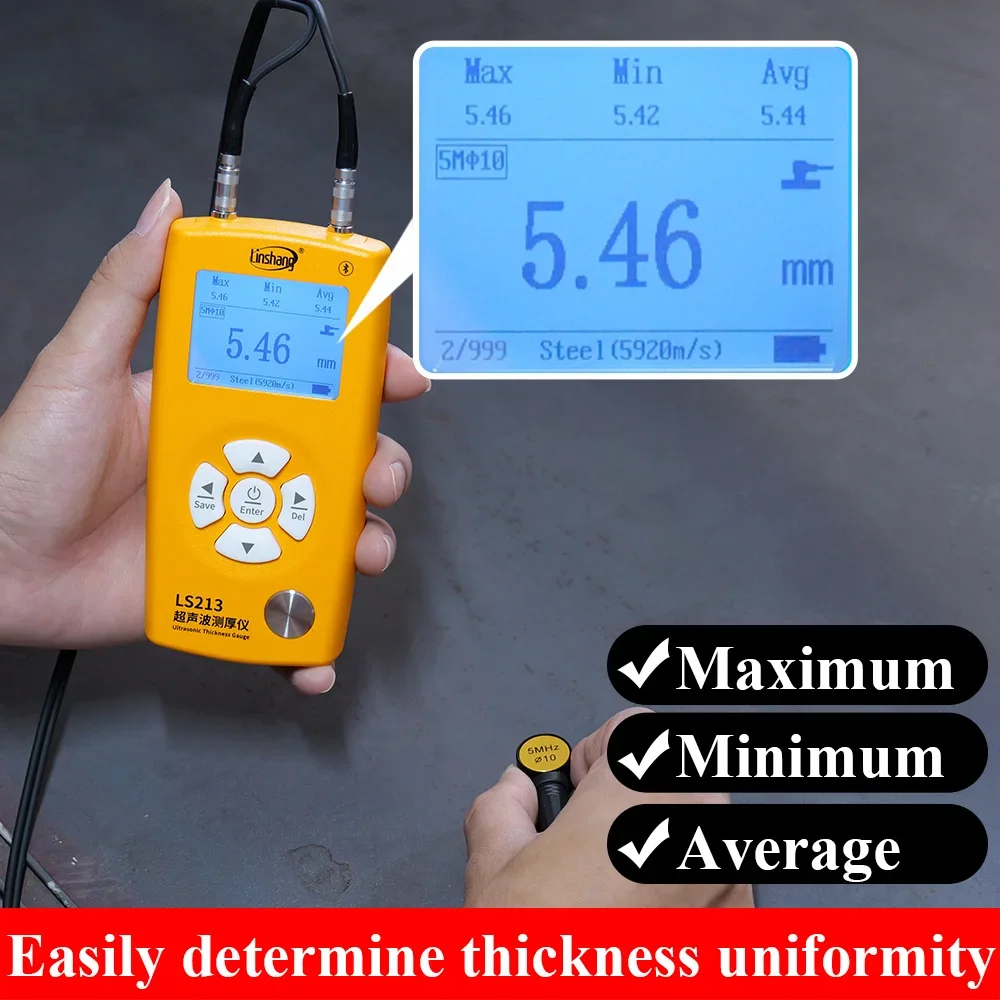 Linshang LS211/212/213 Ultrasonic Thickness Gauge | QC & Statistics Modes for Metal, Plastic, Glass, Ceramics | With Auto Gain