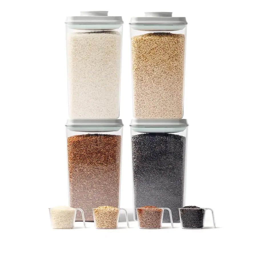 

Pack Airtight Food Storage Containers with OneHand Pop Lid, 4.23Qt Rice amp Grain Organizer Set with Measuring Scoop, Stackable